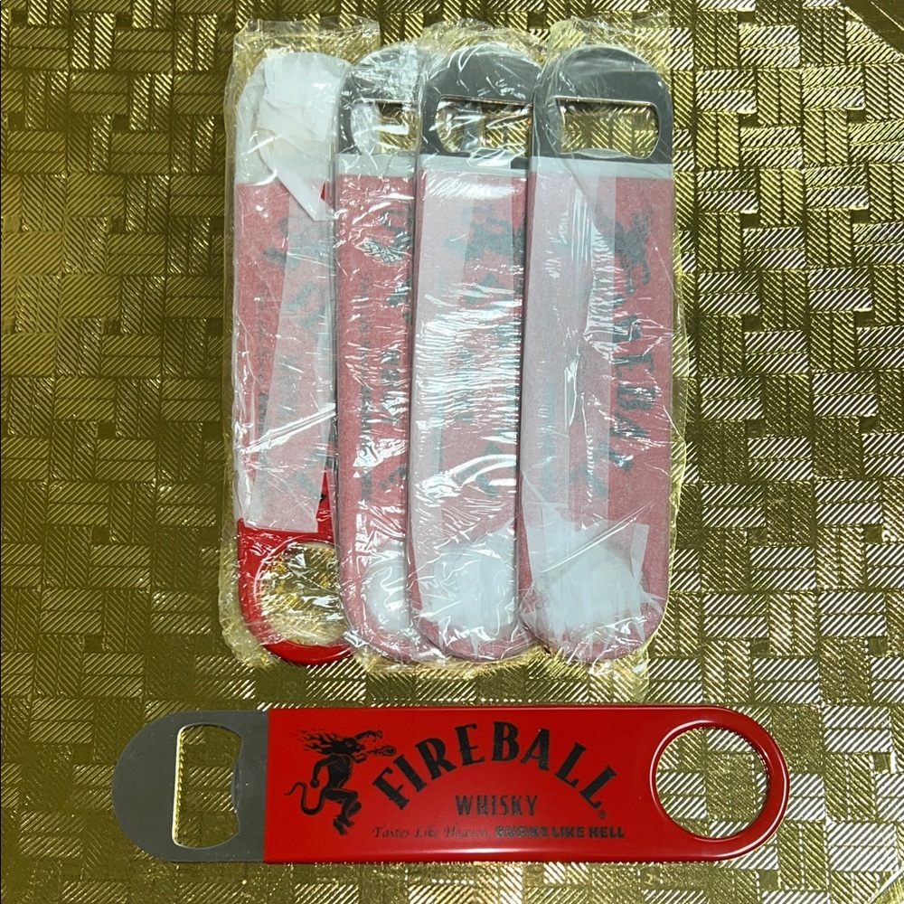 NIB 4pc Fireball Whiskey Classic Slogan & Logo Large bottle speed opener
